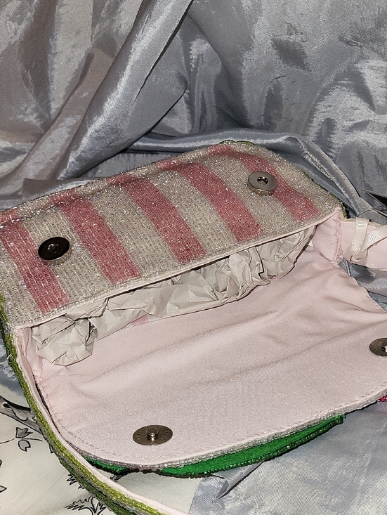 Handmade In INDIA Pink TULIP Striped Beaded SHOULDER BAG BNWT ML M